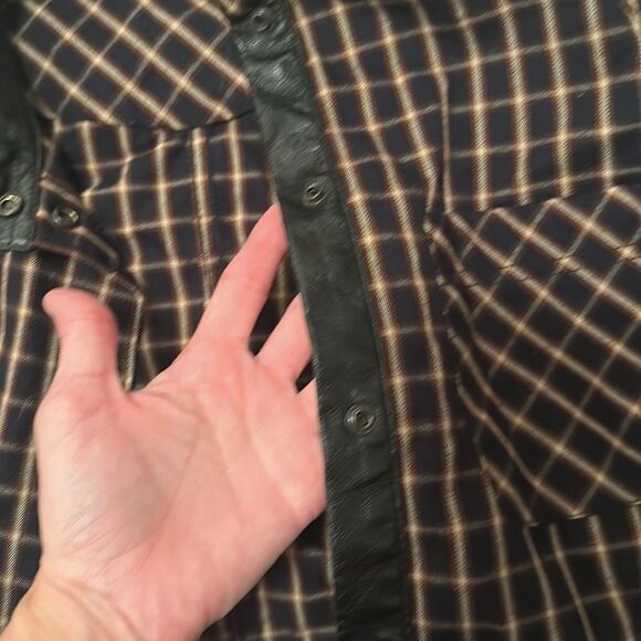 Sanctuary Faux Leather Collar Thick Snap Button Down Shirt - Picture 5 of 6